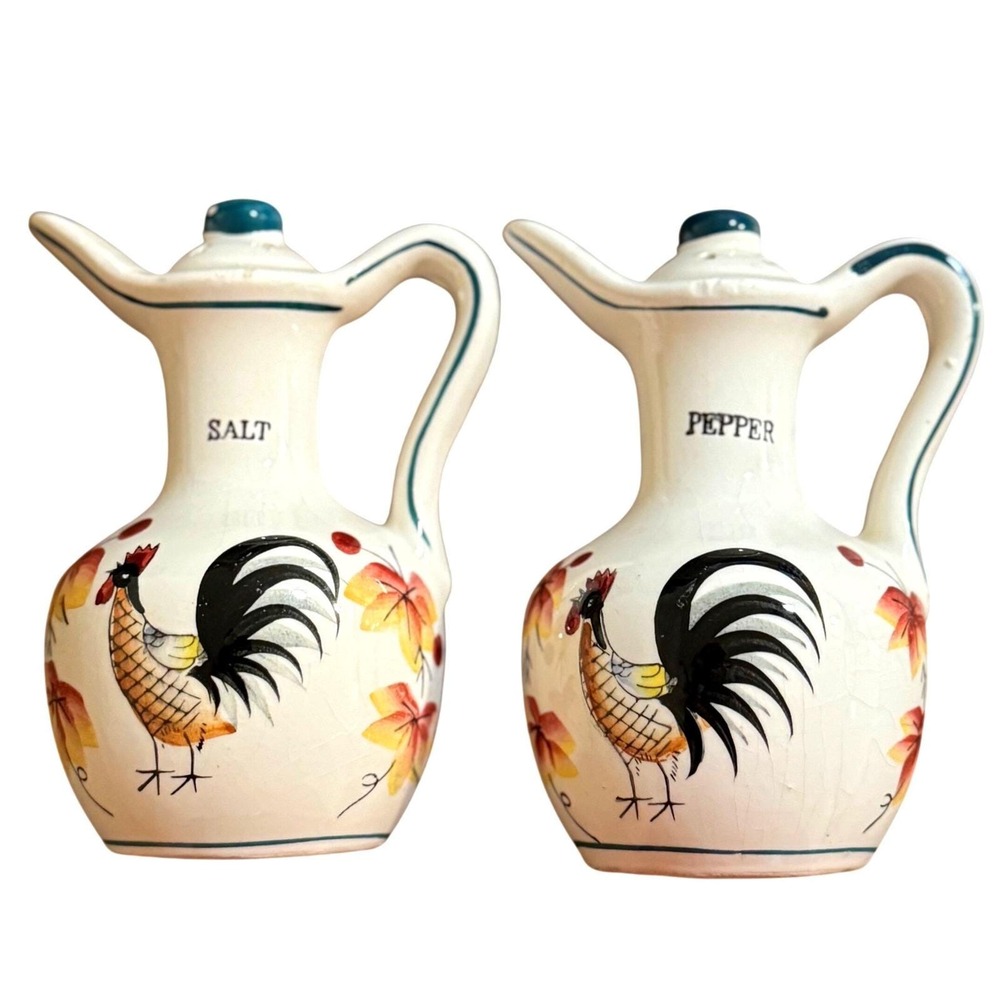 Vintage‎ Rooster Ceramic Salt & Pepper Cruet Set Farmhouse Cottagecore Decor